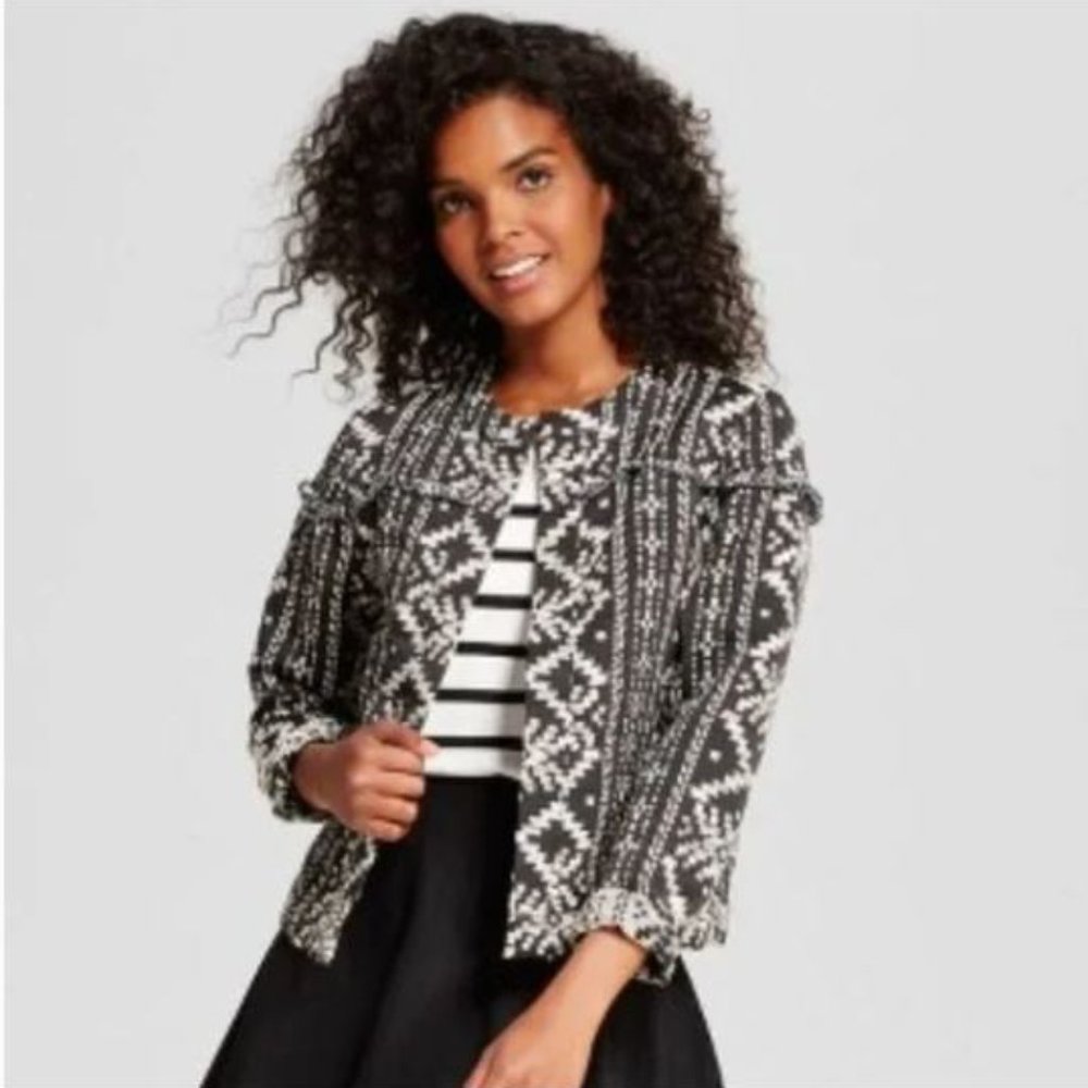 Who What Wear Black & White Patterned Open-Front Jacket